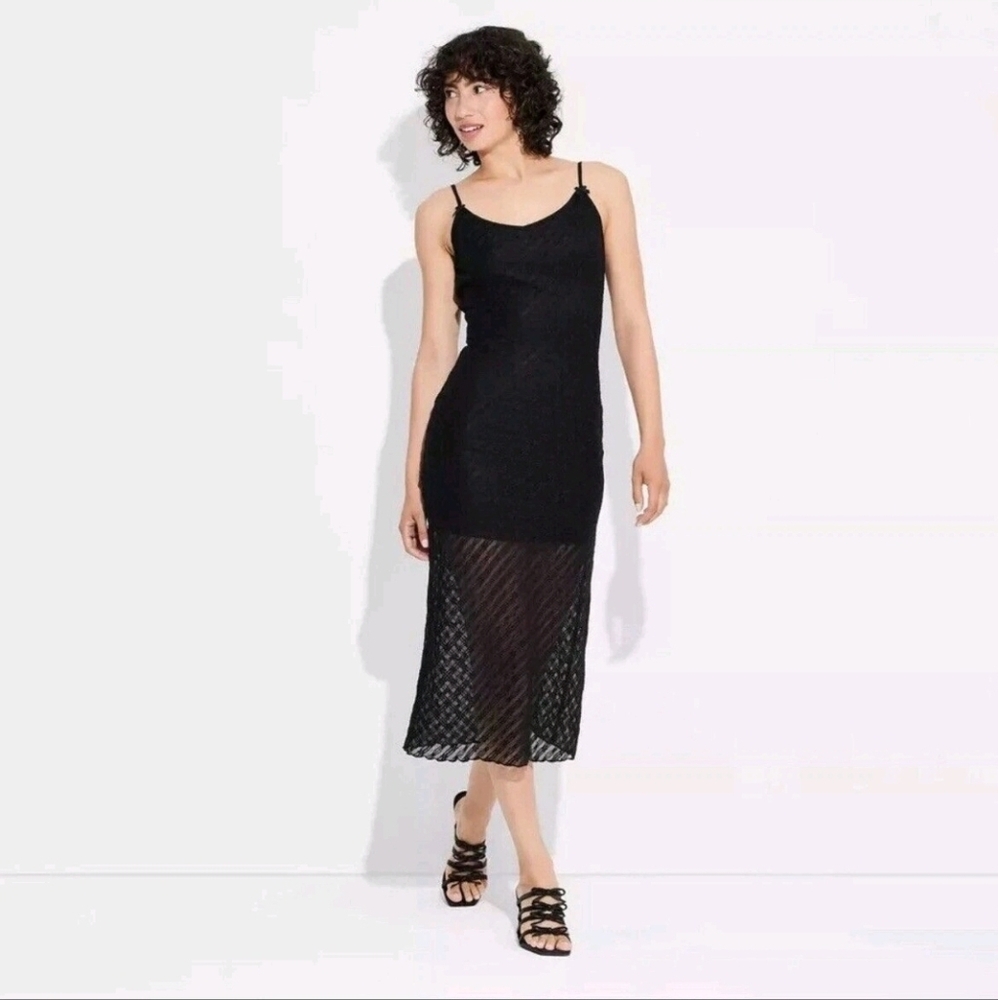 Lace Overlay Spaghetti Strap Sundress by Wild Fable. Black. Large.